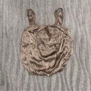 Chelsea & Violet 100% Silk Sleeveless Bubble Blouse Tan Ruffle Y2K Women’s Sz XS